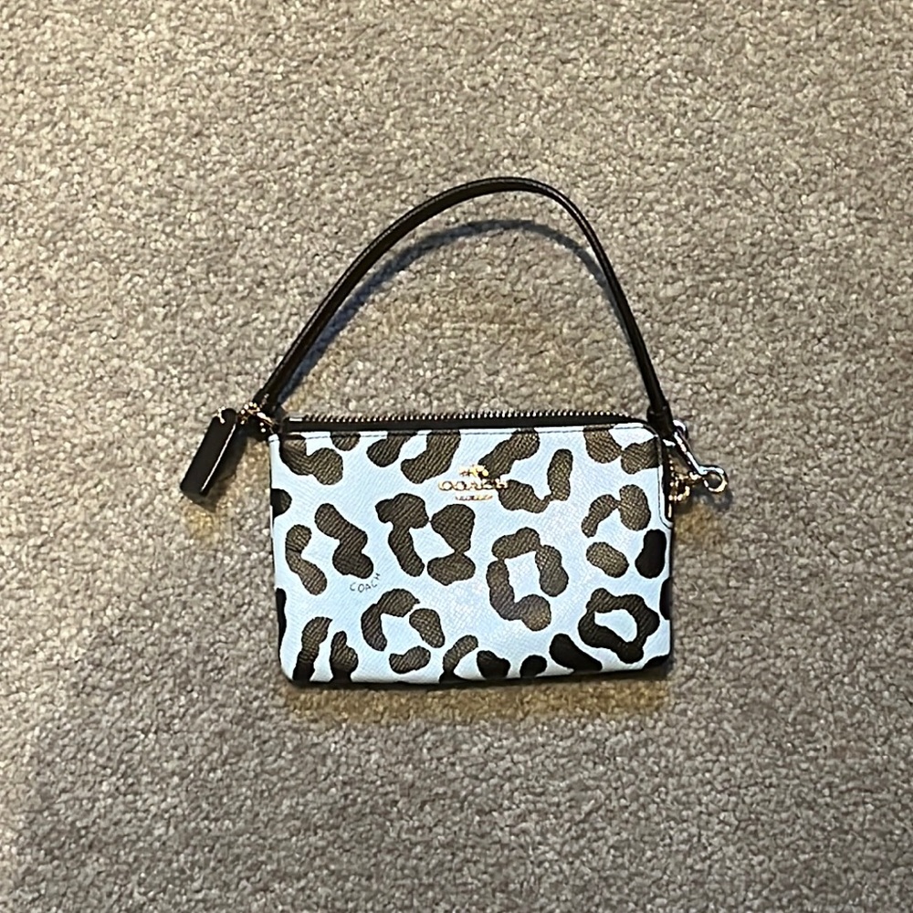 Blue Leopard print Coach wristlet